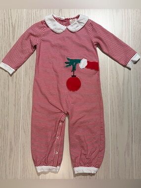 Little Bear Smocks Boys 2T Grinch Christmas Red Stripe Ornament Romper
